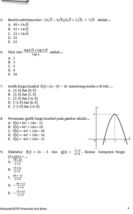 Grafik fungsi kuadrat  f(x) = (x  – 2)2 – 16  memotong sumbu-x di titik …. 