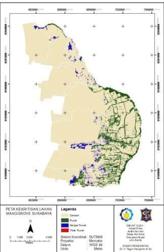 Gambar 4. Peta Tingkat Kekritisan Lahan Mangrove  KESIMPULAN DAN SARAN 