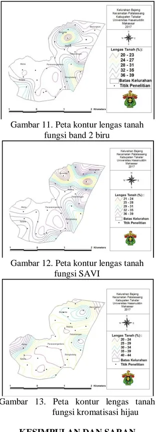 Gambar  13.  Peta  kontur  lengas  tanah  fungsi kromatisasi hijau  KESIMPULAN DAN SARAN  Kesimpulan 