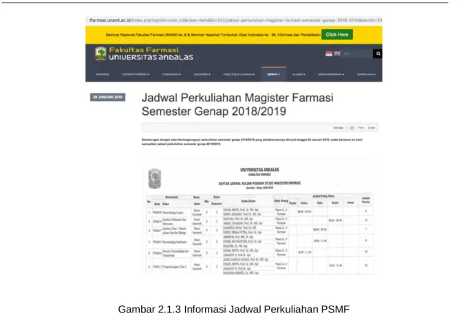 Gambar 2.1.3 Informasi Jadwal Perkuliahan PSMF 