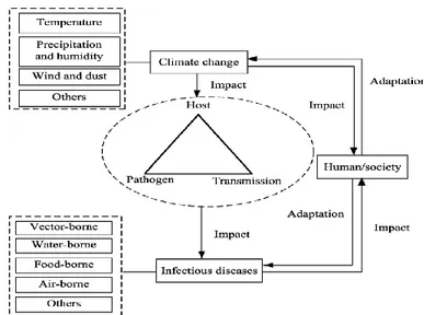 Gambar 2. Hubungan antara perubahan iklim, penyakit infeksius dan manusia 11