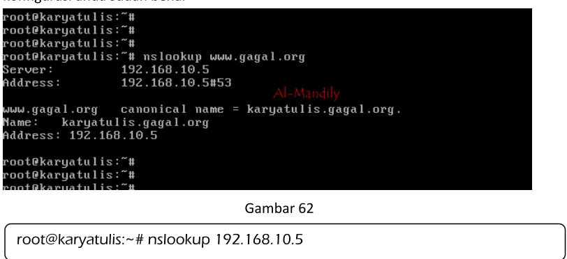 Gambar 62 root@karyatulis:~# nslookup 192.168.10.5 