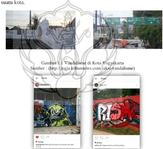 Gambar 1.1 Vandalisme di Kota Yogyakarta  Sumber : (http://jogja.tribunnews.com/-aksi-vandalisme) 