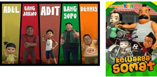 Gambar 1. Karakter-karakter dalam film Adit dan Sopo Jarwo dan Keluarga Somat  Sumber: https://id.wikipedia.org/wiki/Berkas:ASJ_karakter.jpg dan 