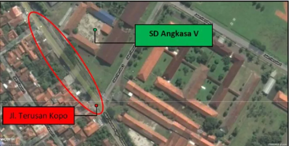 Gambar 2. Lokasi Penelitian Daerah Jalan Terusan Kopo Bandung dan Denah  Situasi Sekitar SDN Angkasa V 