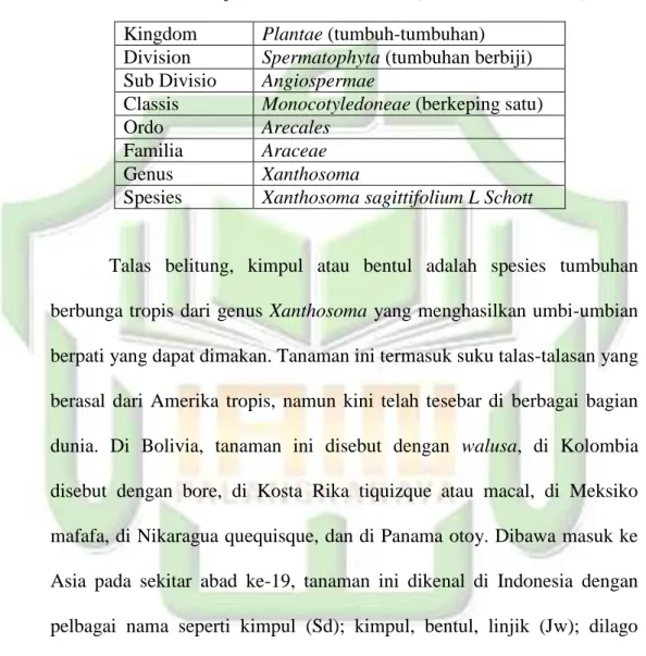 Tabel 2.5  Klasifikasi tumbuhan Talas (Amiruddin, 2013: 4 )  Kingdom  Plantae (tumbuh-tumbuhan) 