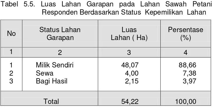 Tabel 5.5. Luas Lahan Garapan pada Lahan Sawah Petani  