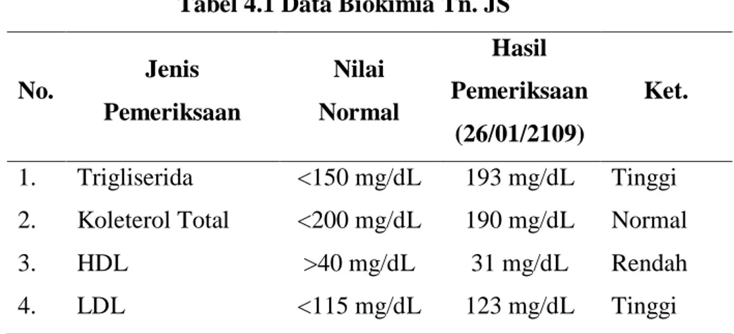 Tabel 4.1 Data Biokimia Tn. JS 