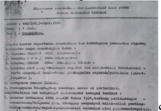 Gambar 1.    Cuplikan Surat Depdikbud  Nomor 440/I-02.5-24/J.1988.  Sumber.    Dokumentasi BPNB 