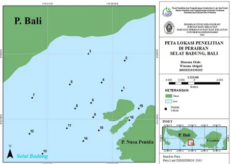 Gambar 1. Peta Lokasi Titik Pengambilan Sampel di Perairan Selat Badung, Bali 