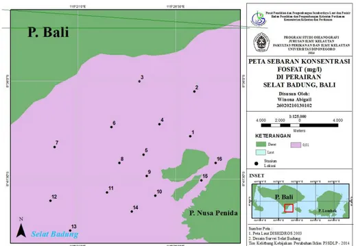 Gambar  4.  Peta  Sebaran  Konsentrasi  Amonia  hasil  pengamatan  21-23  Juni  2014,  di  Perairan  Selat  Badung, Bali 