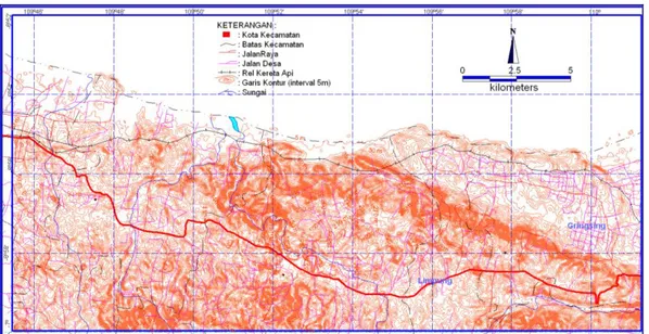 Gambar 6. Peta Topografi Pantai Utara Kab. Batang dengan Interval Kontur 5 m. 