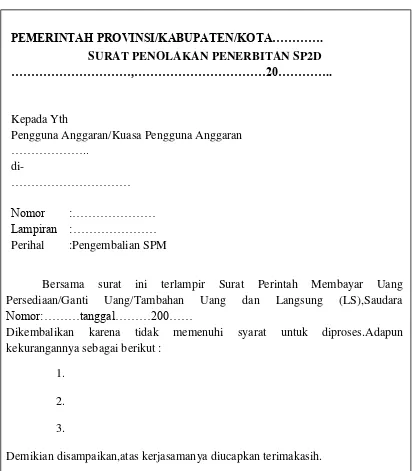 Gambar 3.6 Contoh Formulir Surat Penolakan SP2D 