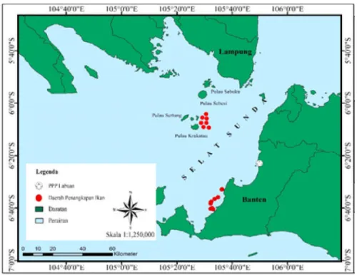 Gambar 1. Peta lokasi penelitian di perairan Selat Sunda.