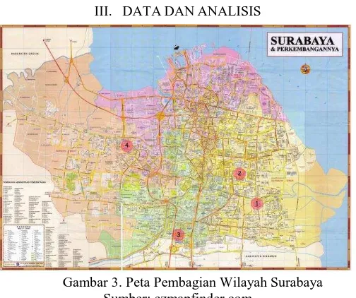 Gambar 3. Peta Pembagian Wilayah Surabaya Sumber: ezmapfinder.com 