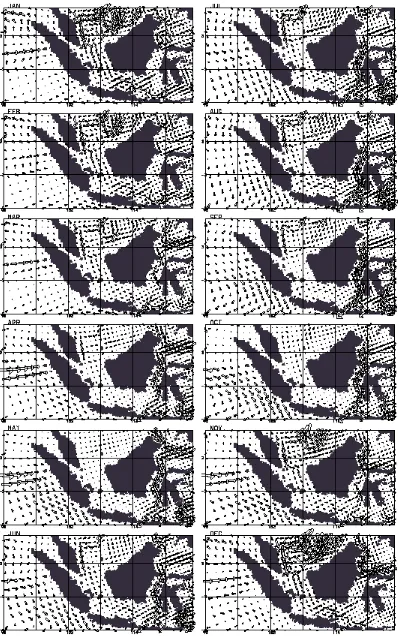 Gambar 21. Sistim arus laut permukaan akibat angin monsoon di Indonesia bagian barat.