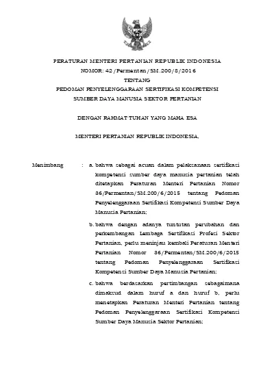 PERATURAN MENTERI PERTANIAN REPUBLIK INDONESIA NOMOR 42 TAHUN 2016 ...