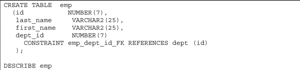 table. Confirm that the table is created. 