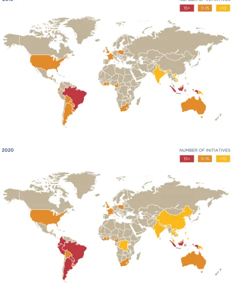Figure 3. Geographical coverage of transparency initiatives - now and 2020