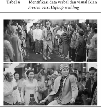 Tabel 4  Identifikasi data verbal dan visual iklan  Frestea versi Hiphop wedding 