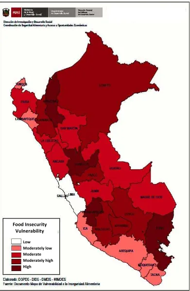 Figure 8. Food insecurity vulnerability in Peru (2009) (Source: MIMDES, 2010) 