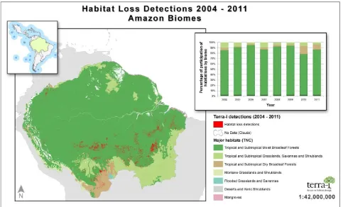 Figure 3: The Terra-i land use change detection map between 2004 to 2011 for the major habitats (biomes) 