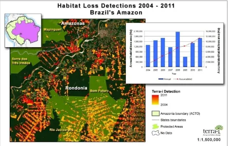 Figure 9: The Terra-i land use change detection map between 2004 to 2011, zoomed-in on deforestation 