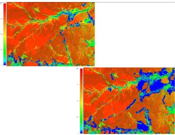 Figure 15: Tree cover (%) for top left:  LUC (2050) and bottom right: ACCEL (2050) scenarios for Rondonia in relation to protected areas (WDPA, 2012) 