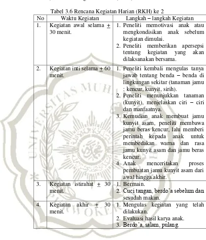 Tabel 3.6 Rencana Kegiatan Harian (RKH) ke 2 