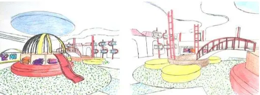 Gambar 1. sketsa ide perskpektif area kasir dan mainan 