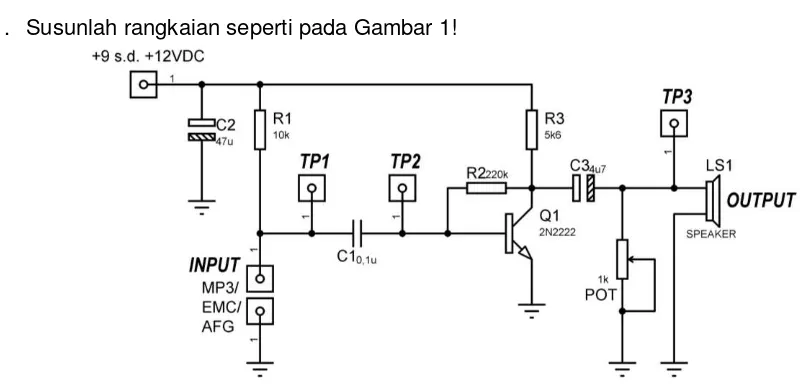 Gambar 1. Skema rangkaian pre-amp mic dengan satu transistor 