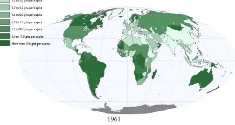 Fig. 6. La bio-capacità per paese al 1961 e al 2005