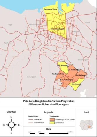 Gambar 3. Peta Zona Bangkitan dan Tarikan Pergerakan di kawasan Universitas Diponegoro (Analisis, 2016) 