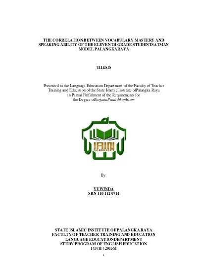 The Correlation Between Vocabulary Mastery And Speaking Ability Of The ...