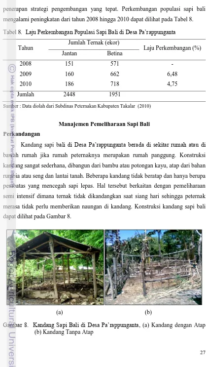Gambar 8.  Kandang Sapi Bali di Desa Pa’rappunganta, (a) Kandang dengan Atap (b) Kandang Tanpa Atap 