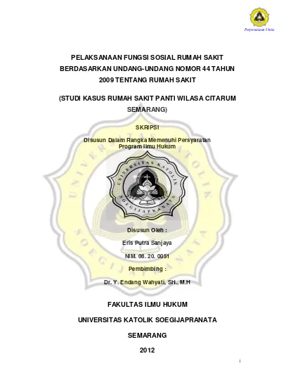 PELAKSANAAN FUNGSI SOSIAL RUMAH SAKIT BERDASARKAN UNDANG-UNDANG NOMOR ...