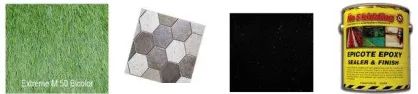 Gambar 1. Rumput Sintetis, Lantai Hexagonal, Granite tile, Epoxy 