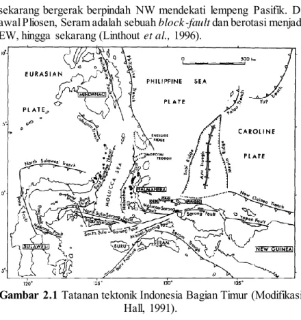 Gambar  2.1 Tatanan tektonik Indonesia Bagian Timur (Modifikasi  Hall,  1991). 