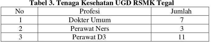 Tabel 3. Tenaga Kesehatan UGD RSMK Tegal 