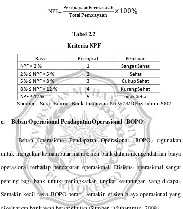 Tabel 2.2 Kriteria NPF 