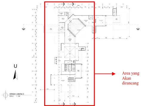 Gambar 5.3 Area Perancangan pada Lantai 3 (Sumber: Jian Honardy, Data Perancangan Tugas Akhir Arsitektur, 2015)  