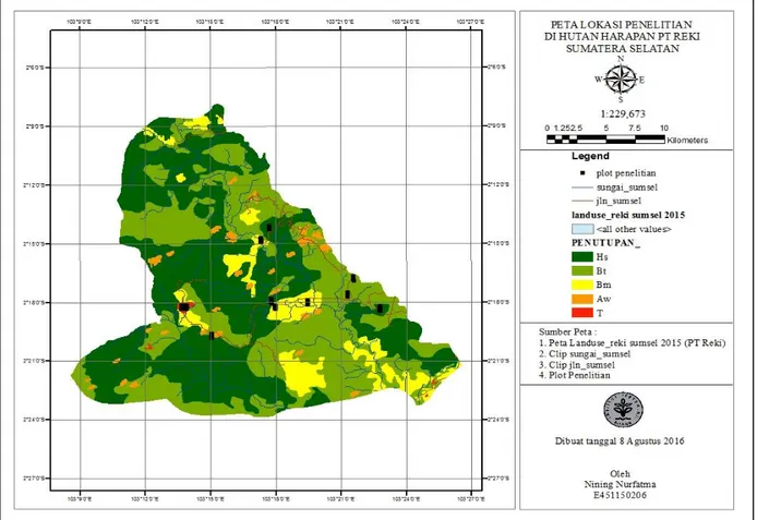 Gambar 1.  Peta lokasi Penelitian Hutan Harapan Sumatera Selatan. 2.2.  Jenis dan Sumber Data 