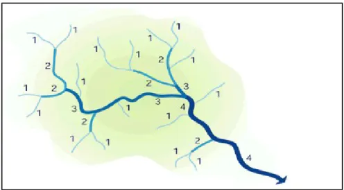 Gambar 1. Penentuan orde sungai dengan metode Strahler.