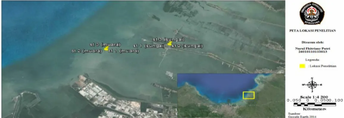 Gambar 1. Lokasi  penelitian juvenil udang di Perairan Morosari, Demak (Sumber: Google Earth, 2014) 