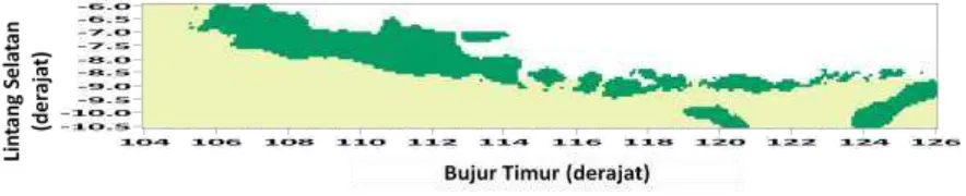 Gambar 2. Daerah studi Perairan selatan Jawa-NTB (warna kuning) 
