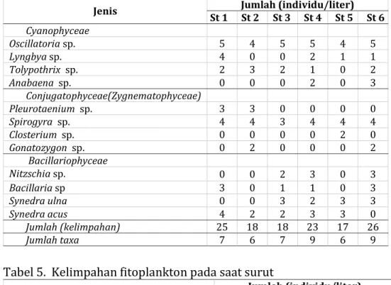 Tabel 4. Kelimpahan fitoplankton pada saat pasang 