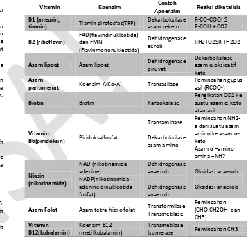 Tabel Kelompok Vitamin B dan koenzim turunannya 