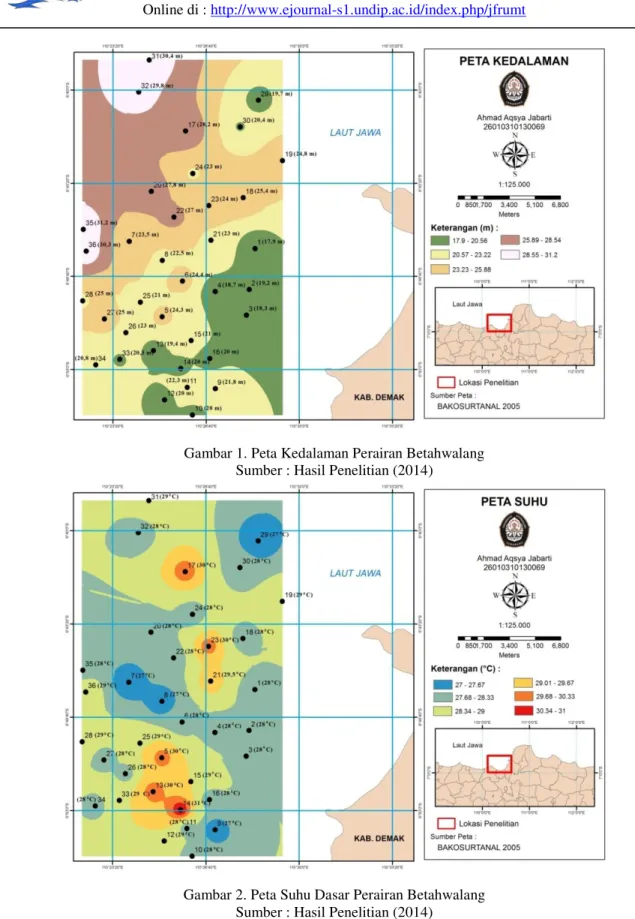 Gambar 2. Peta Suhu Dasar Perairan Betahwalang  Sumber : Hasil Penelitian (2014) 