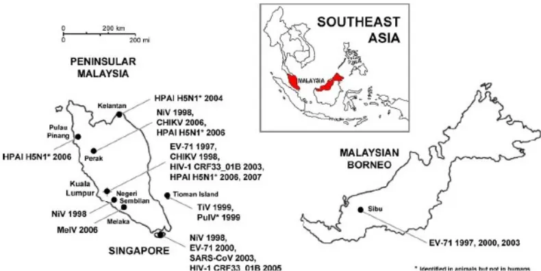 Gambar 5. Peta penyebaran penyakit di Malaysia             Sumber : Tee 
