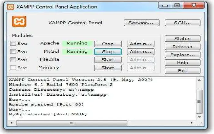 Gambar 2.12 Control Panel Xampp 
